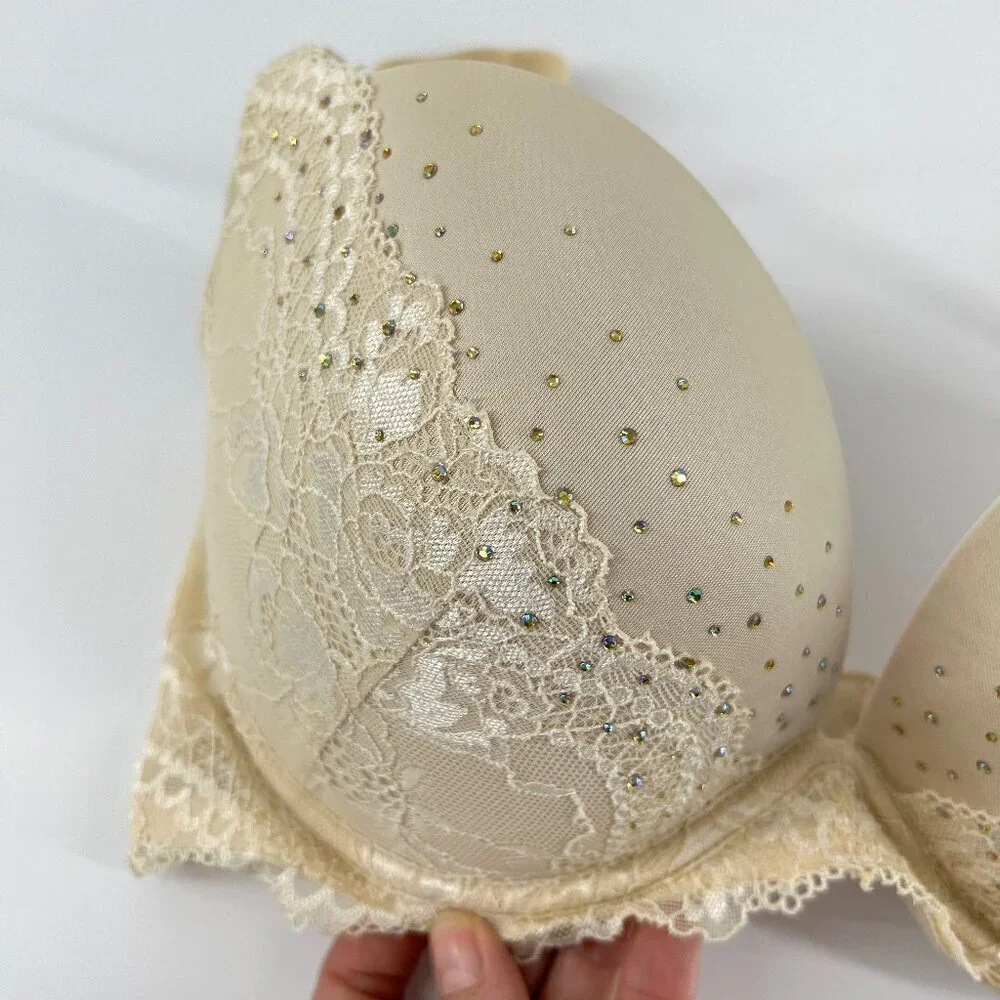La Senza Beyond Sexy Cream Lace & Rhinestone Bra Sz 34 DD - Picture 4 of 11